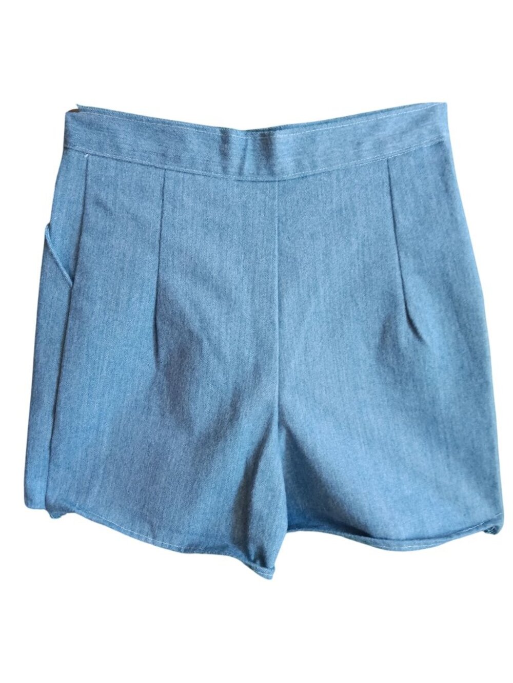Soft Blue Denim 25" 25W Vintage Women's Shorts Handmade High-Waisted 1970's
